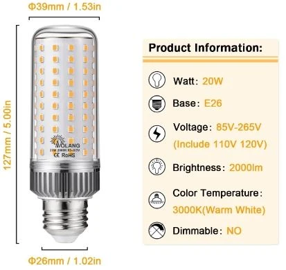 This Energy-saving 27 Watt LED Corn Cob Light Bulb (model: EC-LED-CCL27W-5000) Emits 5000K Light (typically Daylight Tone) And Features A Corn Cob LED Design, Compatible With Standard Bases (e.g., E26) For Daily Lighting in Homes, Small Commercial Spaces, Offices, Or Garage Areas